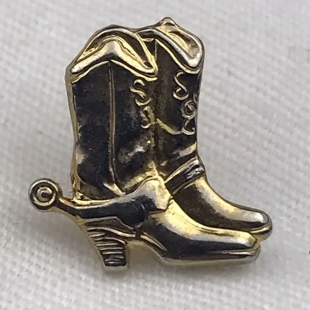 Vintage Cowboy Boots Gold Tone Pin Brooch Country Western Spurs Small Rustic